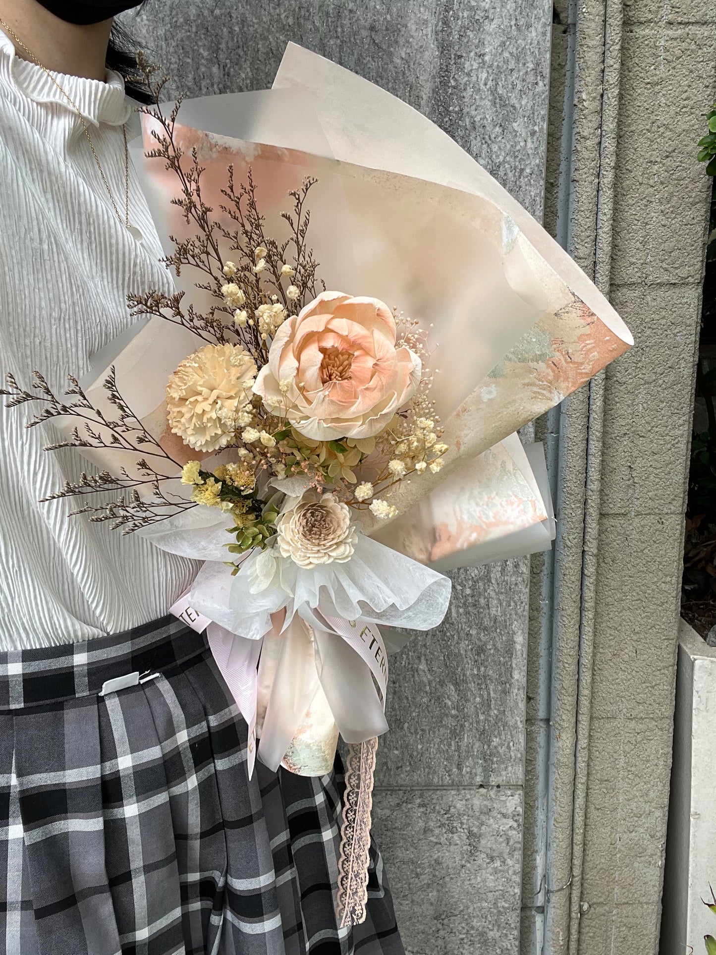 gift-B144 粉橘色系花束M 滿天星花束 畢業花束 花束 粉橘色