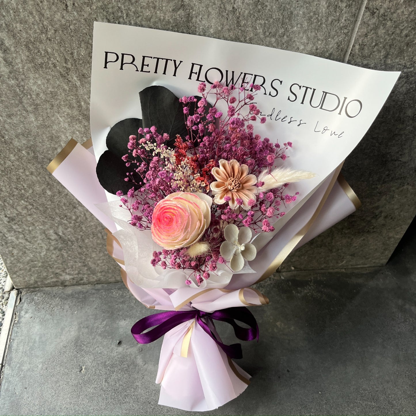 gift-B132 紫色系文字背景花束M 畢業花束 滿天星花束 花束 紫色