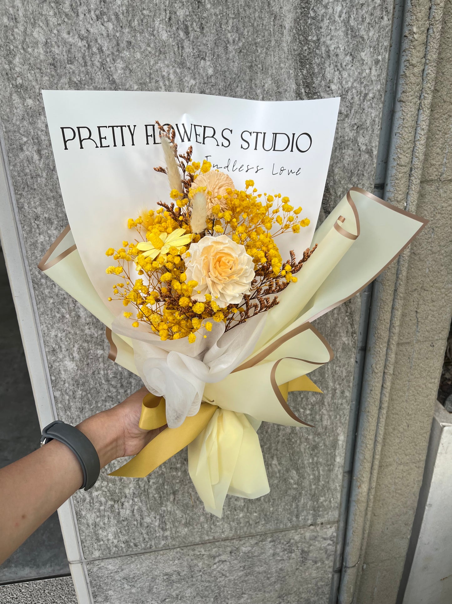 gift-B129 黃色系花束M 畢業花束 滿天星花束 花束 黃色