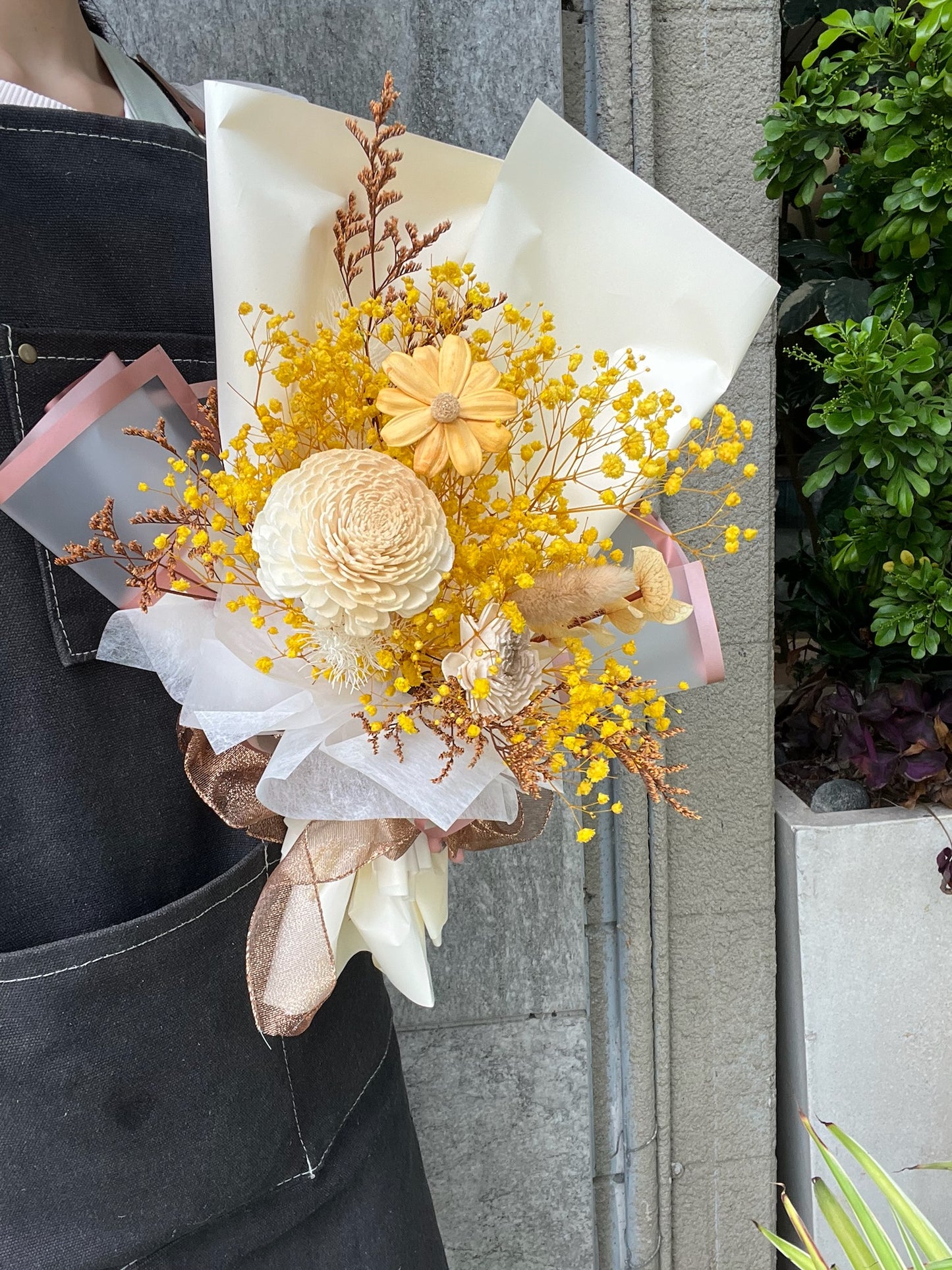 gift-B133 黃色系花束M 畢業花束 滿天星花束 花束 黃色
