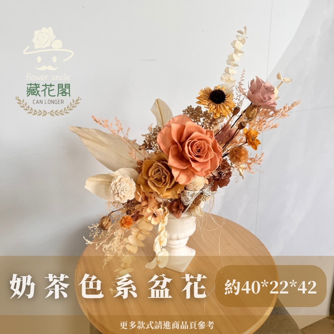 Gift-f064 奶茶色系陶瓷冠軍杯盆花 奶茶色 盆花 開幕 送禮 慶賀