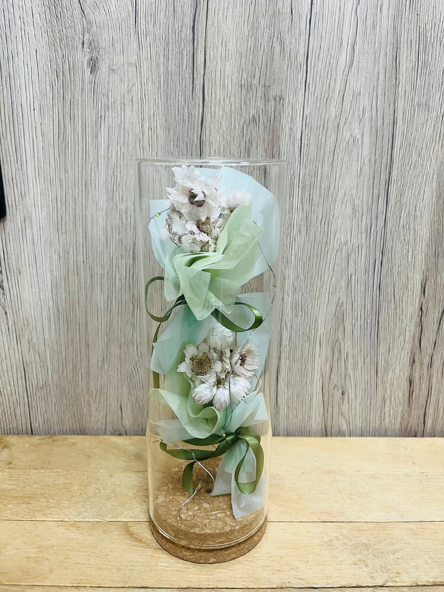 【台灣現貨】CG-001柱形玻璃盅+軟木塞底座(附燈條電池) 不凋花容器 攝影道具 室內裝飾 手作 玻璃罩 花藝