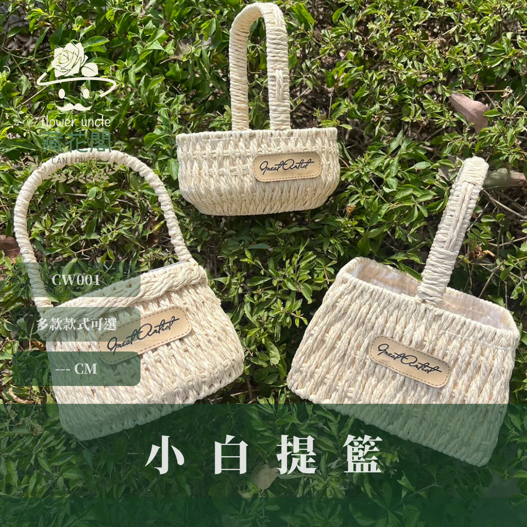CW001 小白提籃(含水袋) 聖誕花籃 園藝用 多款可選 花籃 花籃材料