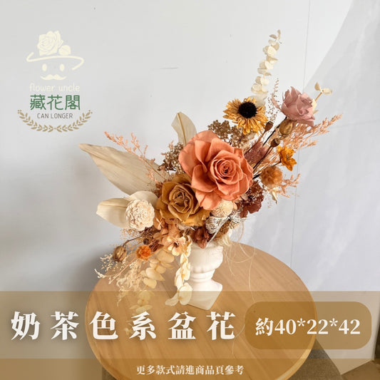 Gift-f064 奶茶色系陶瓷冠軍杯盆花 奶茶色 盆花 開幕 送禮 慶賀