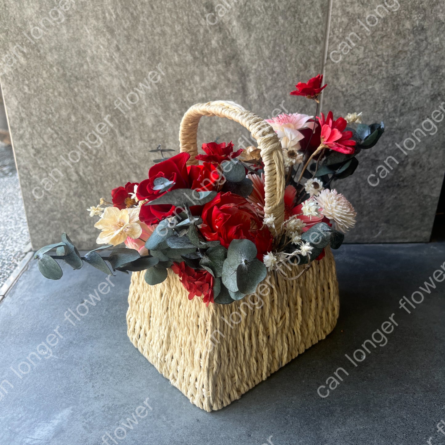 gift-f054 紅色系提籃盆花 紅色 盆花 提籃 開幕 送禮 慶賀 花籃